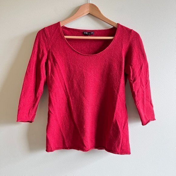 EILEEN FISHER RED CASHMERE WOOL 3/4 SLEEVE SWEATER WOMENS SIZE XS - Picture 1 of 4